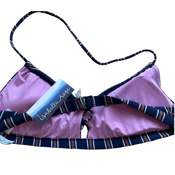 Isabella Rose Women's Halter Bikini Navy Blue & Brown Swim Top OS D cup NWT - Picture 6 of 6